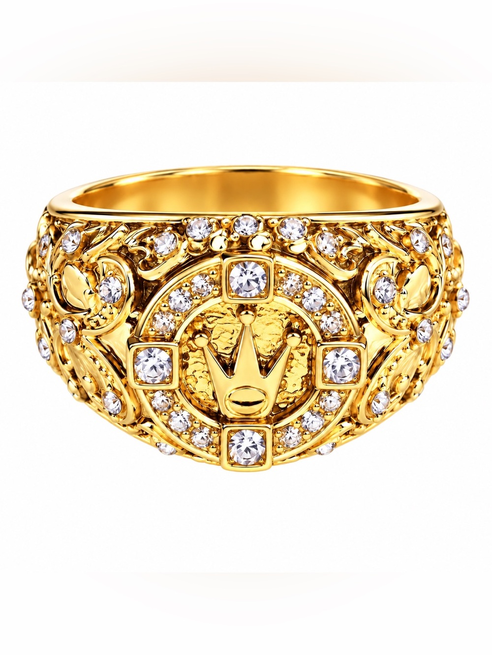 Vintage Gold Plated Sterling Silver CZ Signet ring size 8 Crown Repousse